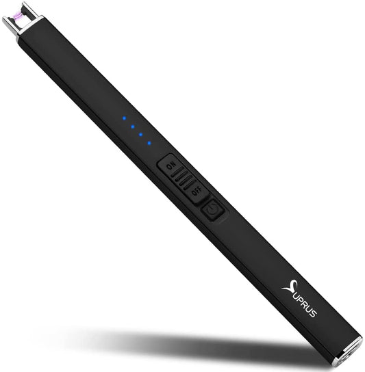 Electric Lighter Arc Windproof Flameless USB Lighter Rechargeable Lighter with Safety Lock for Candle BBQ Camping (Black)