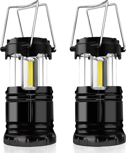 Camping Lights, 2 X Camping Lantern Battery Operated Portable LED Camping Lamp with Foldable Hook, Tent Lights Waterproof Outdoor Hanging Lamp for Emergency, Hiking, Camping, Black
