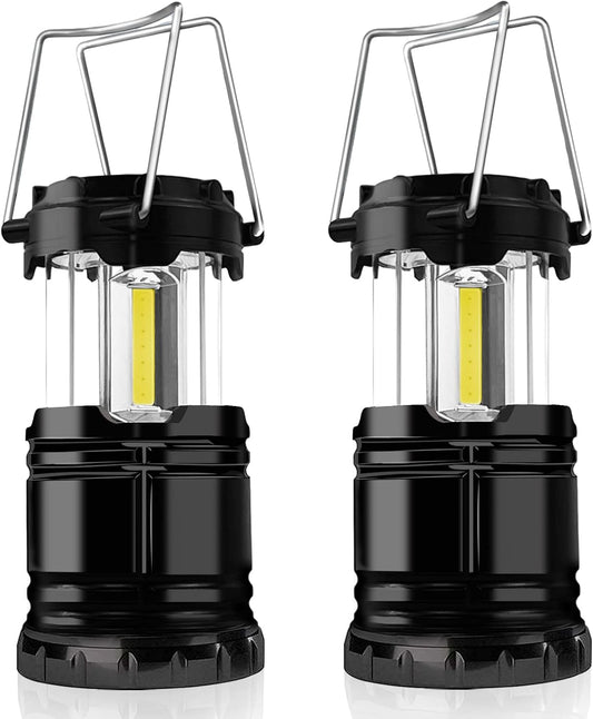 Camping Lights, 2 X Camping Lantern Battery Operated Portable LED Camping Lamp with Foldable Hook, Tent Lights Waterproof Outdoor Hanging Lamp for Emergency, Hiking, Camping, Black