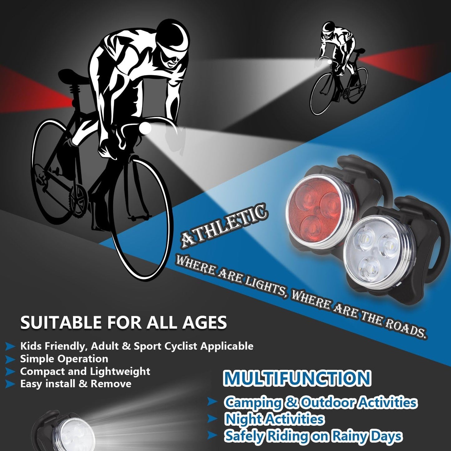 Bike Light Set, Super Bright USB Rechargeable Waterproof Mountain Road Safety & Easy Mount LED Bicycle Lights, USB Cycling Front & Rear Light