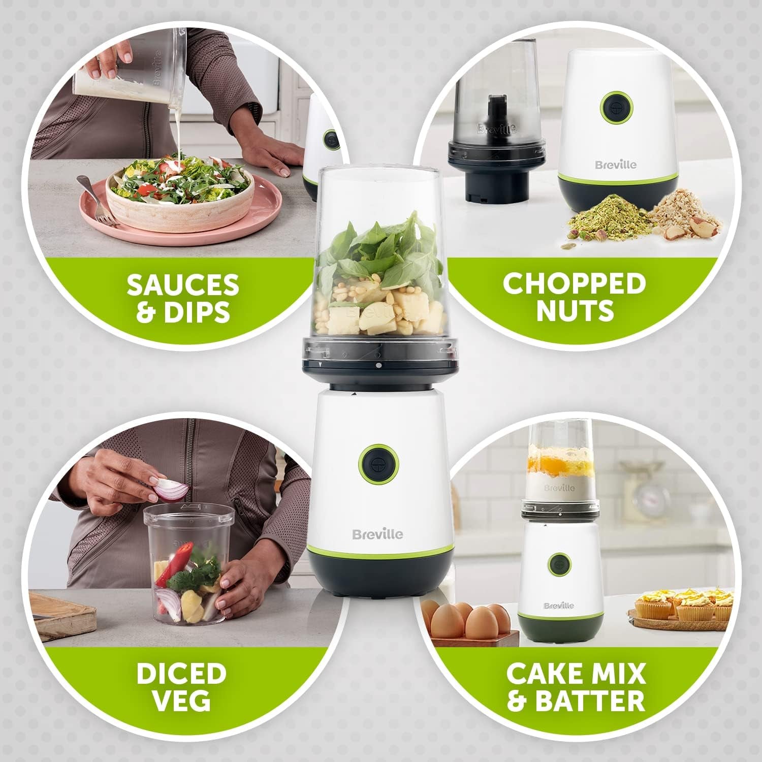 Blend Active Compact Food Processor and Smoothie Maker | 350W | Processor Bowl (450Ml) & Portable Blending Bottle (600Ml) | Leak Proof Lid | White & Green [VBL253]