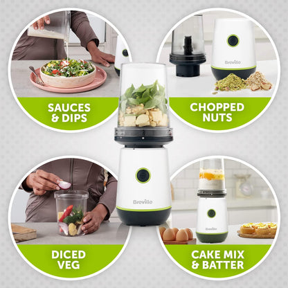 Blend Active Compact Food Processor and Smoothie Maker | 350W | Processor Bowl (450Ml) & Portable Blending Bottle (600Ml) | Leak Proof Lid | White & Green [VBL253]