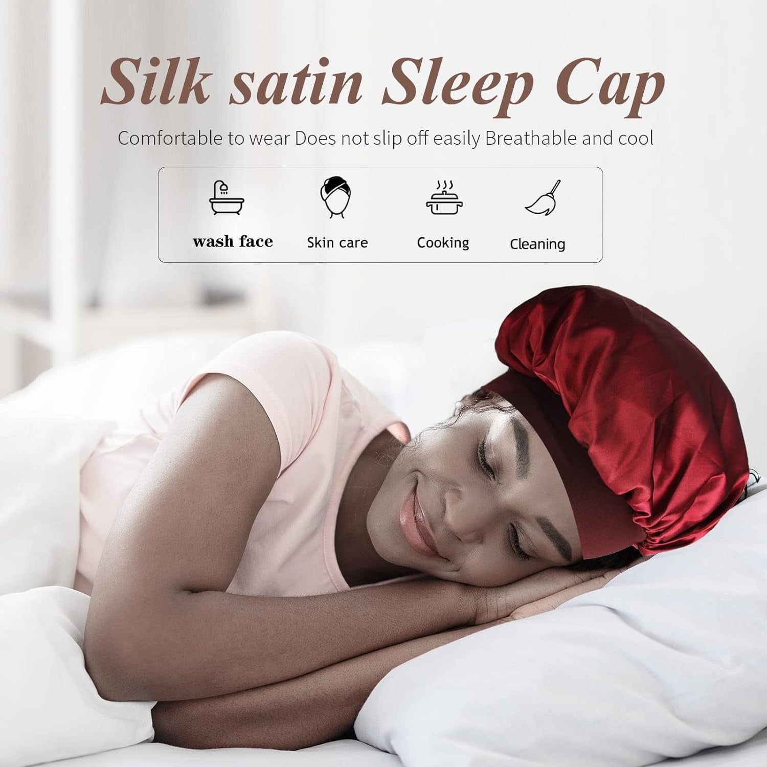 Silk Bonnet Satin Bonnet, Silk Hair Wrap for Sleeping, Soft and Comfortable Silk Sleep Cap