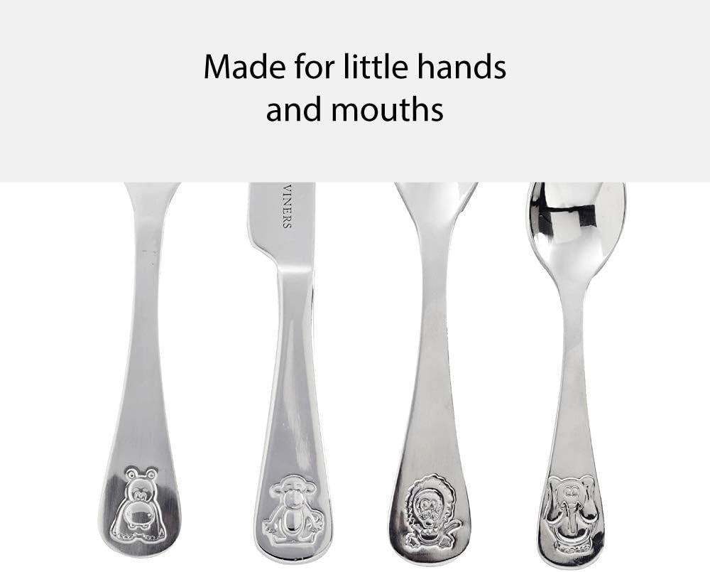 Jungle Kids Cutlery Set | Children’S Mirror Polished Flatware Gift Box with 25 Year Guarantee | for Ages 1-5 | 18/0 Stainless Steel, 4 Piece