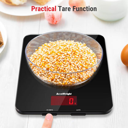 201 Digital Kitchen Scales with Tempered Glass Platform Electronic Weighing Food Scale with Backlit LCD Display Multifunctional, for Office School Home Baking Cooking, 5Kg/11Lb