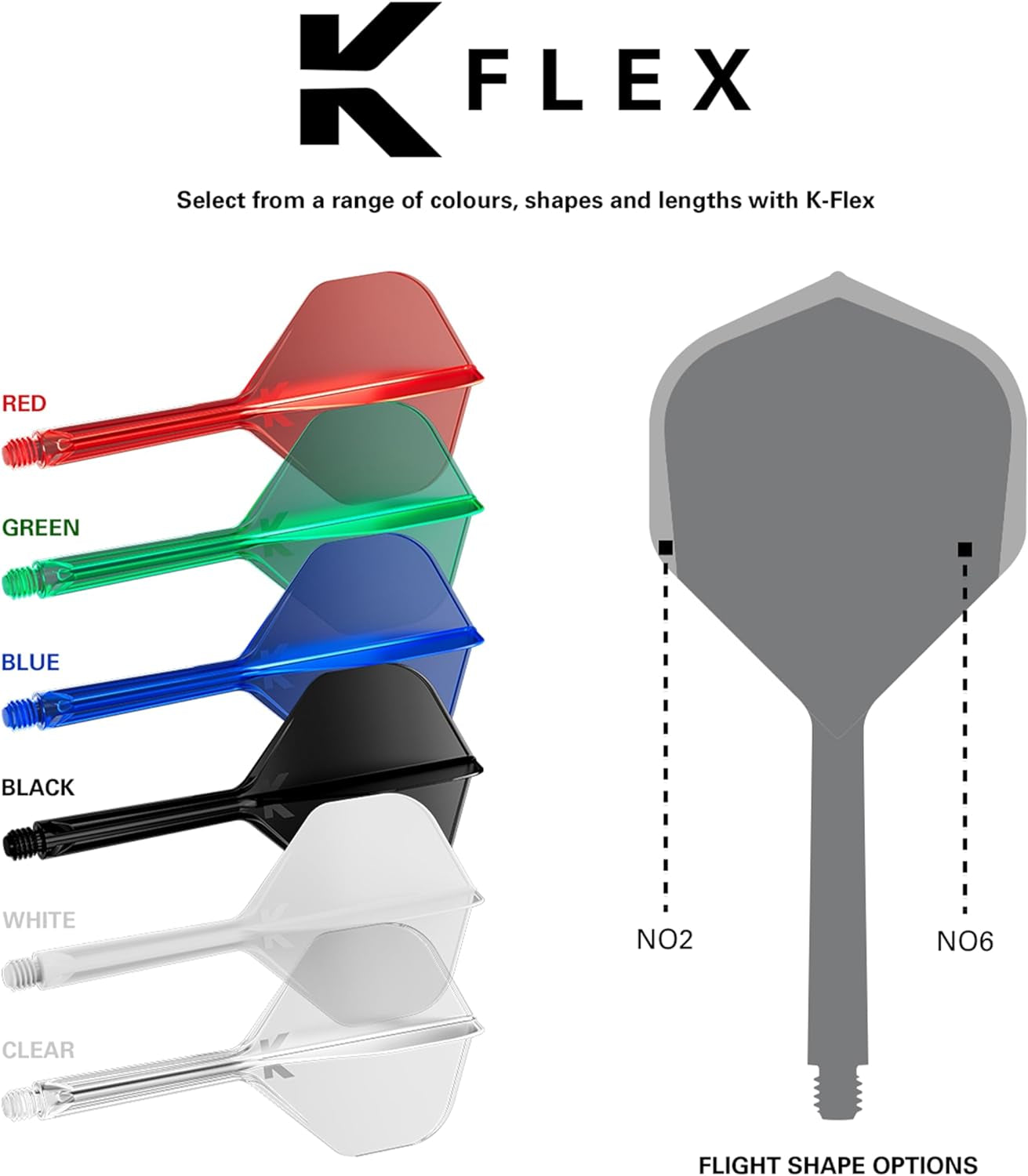Darts K Flex Integrated Dart Flights and Shafts, No.2 | Pack of 3 K-Flex - No2, Kflex All in One Moulded Dart Flight & Stem Lengths: Short, Intermediate & Medium | Professional Dart Accessories