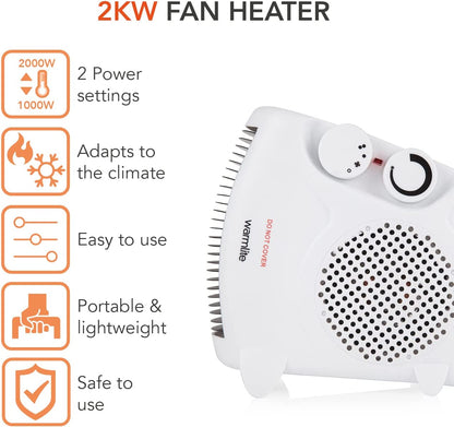 WL44001 Thermo Fan Heater with 2 Heat Settings and Overheat Protection, 2000W, White