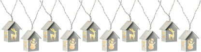 Reindeer and Snowman Wooden House Light String with 10-LED - White