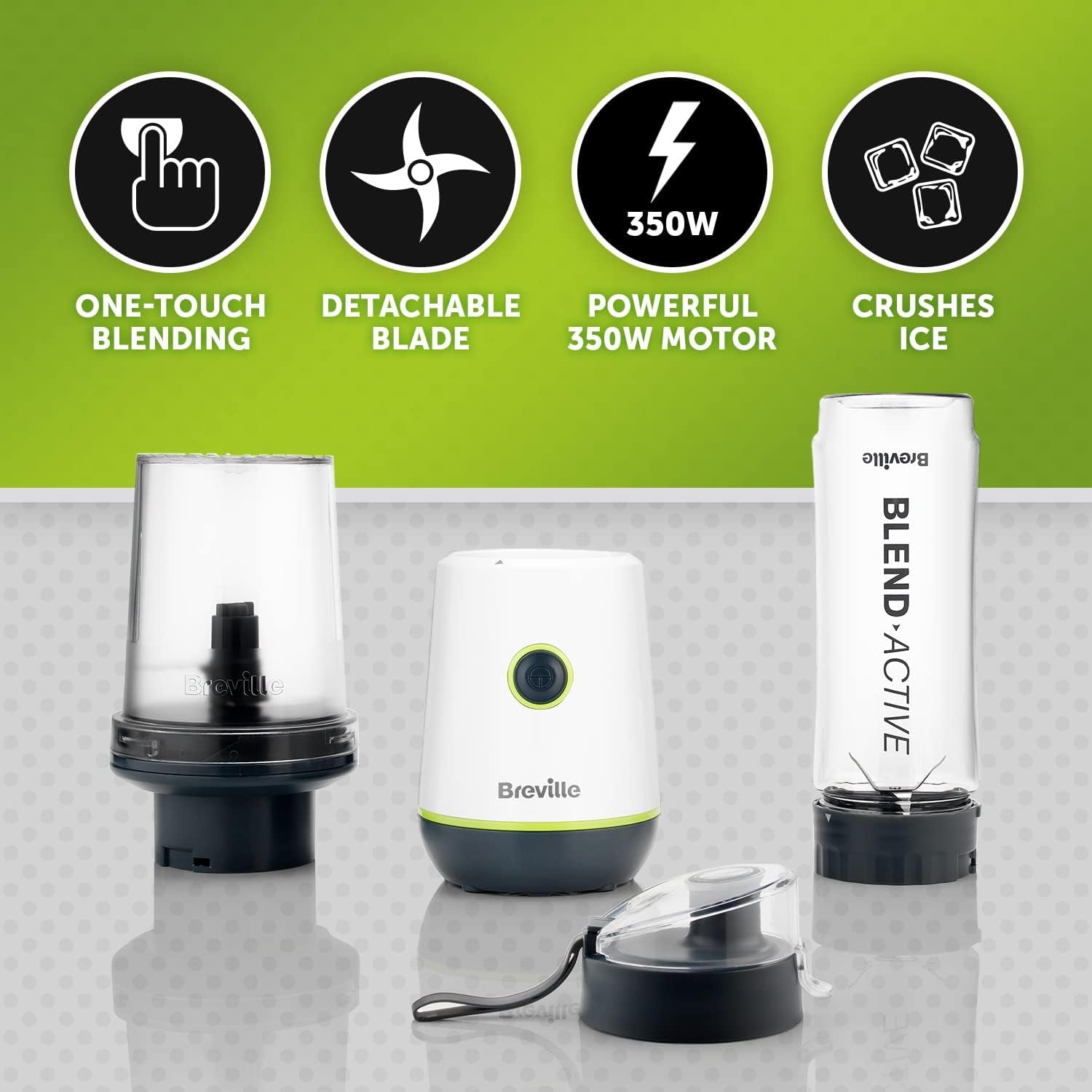 Blend Active Compact Food Processor and Smoothie Maker | 350W | Processor Bowl (450Ml) & Portable Blending Bottle (600Ml) | Leak Proof Lid | White & Green [VBL253]