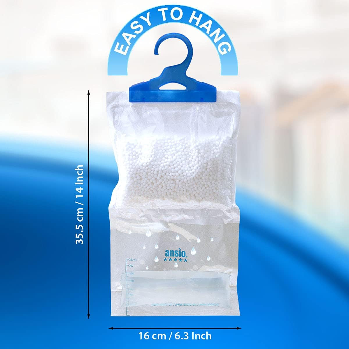 Wardrobe Dehumidifier Hanging Bags Pack of 12 Moisture Absorbers, Trap, Condensation, Dehumidifiers for Damp, Mould, Bedroom, Caravan, Bathroom, Basement, Office – 210G Each