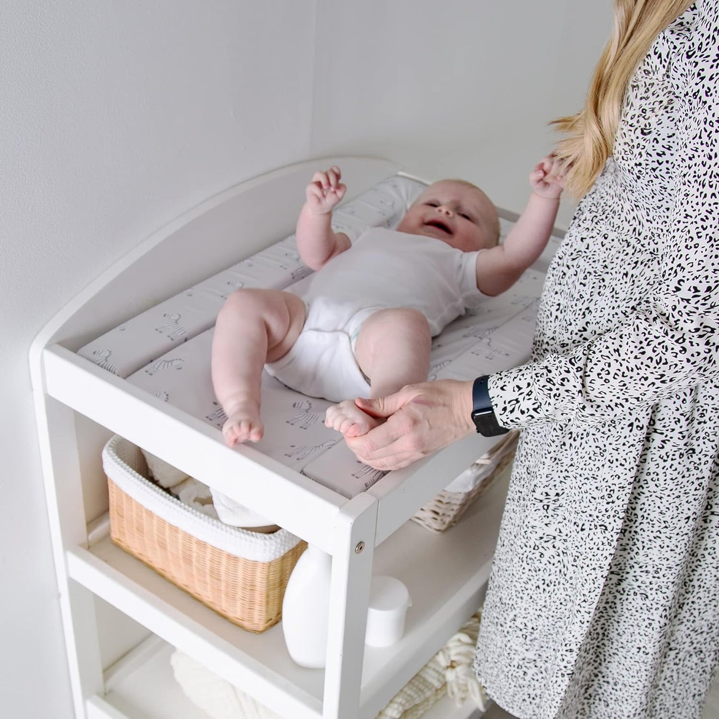 Changing Mat Tree Tops. Unisex Baby Changing Mat (74 X 48 X 3.5Cm) with Animal Pattern Design and Raised Padded Edges (White/Grey Zebra Design)
