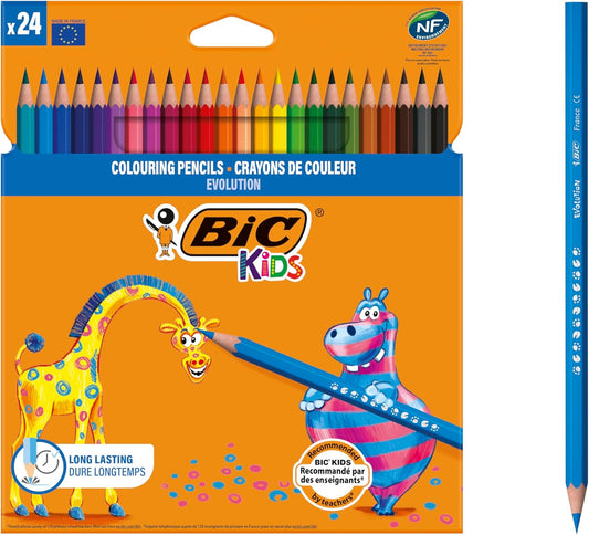 Kids Evolution Coloured Pencils, Vivid Colouring Pencils, Easy to Sharpen, Extra Resistant  Pencils, School Supplies, 24 Pack