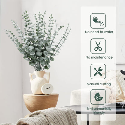 24Pcs Eucalyptus Stems Artificial Eucalyptus Leaves Stems Real Grey Green Touch Leaf Branches for Home Office Flowers Bouquet Centerpiece Wedding Decoration