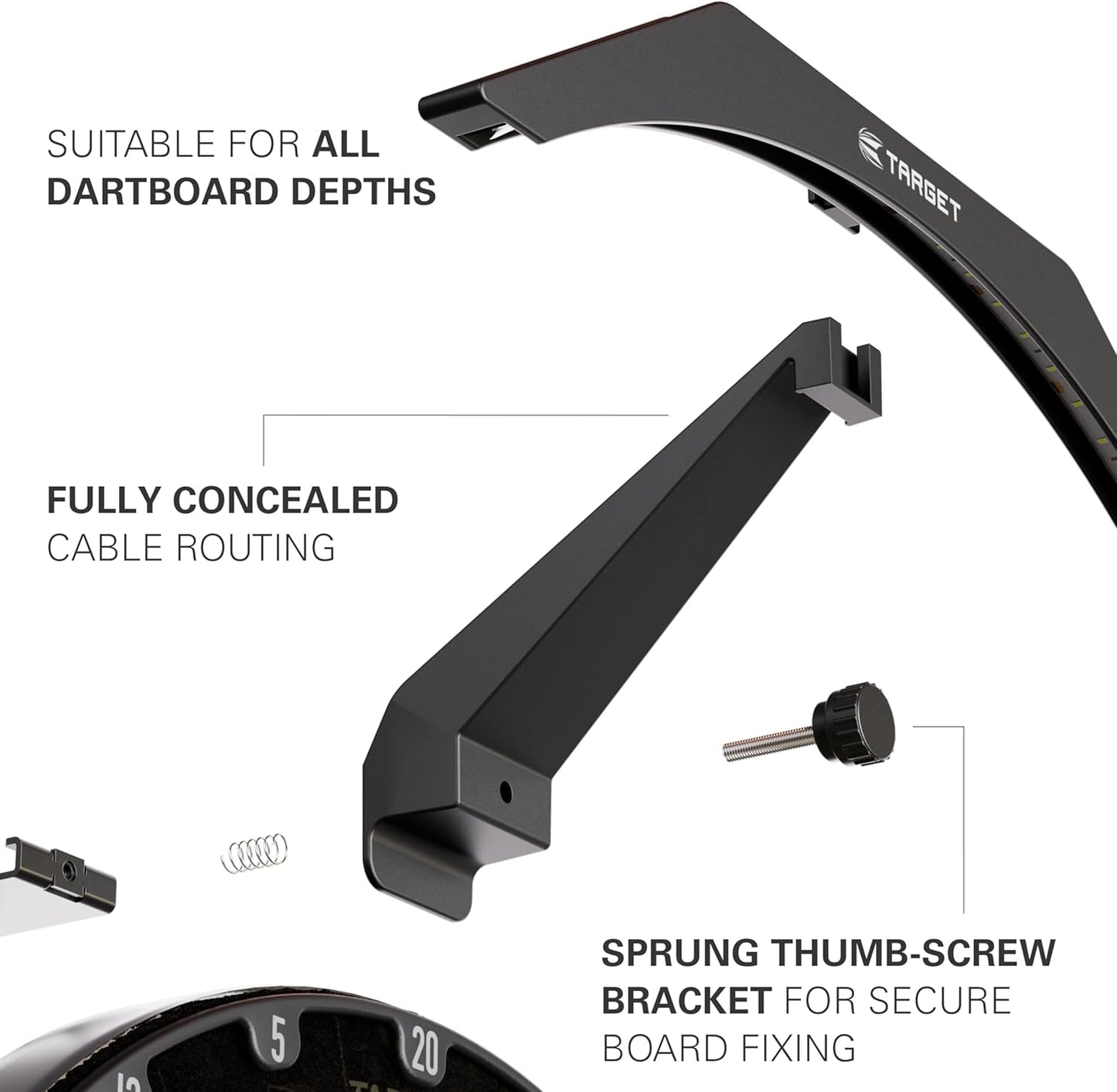 Darts LED Dartboard Light - Bright Dart Board Lighting for the Whole Board | Extra Long 3M Cable | Securely Fits All Dart Boards | Easy Assembly | Professional Darts Accessories