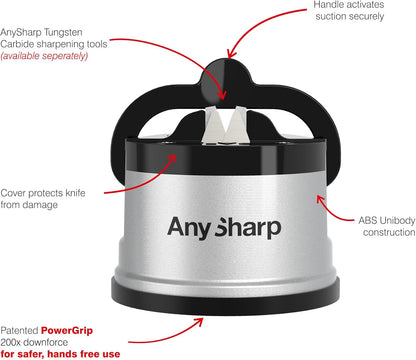 Knife Sharpener, Hands-Free Safety, Powergrip Suction, Safely Sharpens All Kitchen Knives, Ideal for Hardened Steel & Serrated, World'S Best, Compact, One Size, Silver