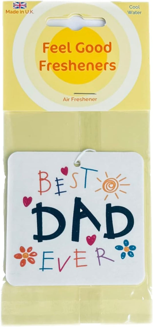 Square Air Freshener with Best Dad Ever Message - Unique, Fun Birthday Gift for Him - Car and Home - Made in UK (1)