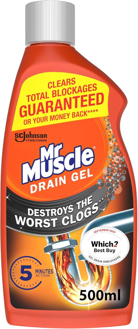 Drain Unblocker, Sink & Drain Cleaner, Fast Acting Heavy Duty Gel Formula, Dissolves Clogs, Works 3X Better than Bleach, Safe for All Pipes, 500Ml