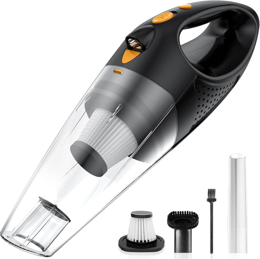 Handheld Vacuum Cordless with 2 Filters, Car Vacuum Cleaner High Power with Fast Cahrge Tech, Portable Rechargeable Mini Vacuum with Large-Capacity Battery, Orange