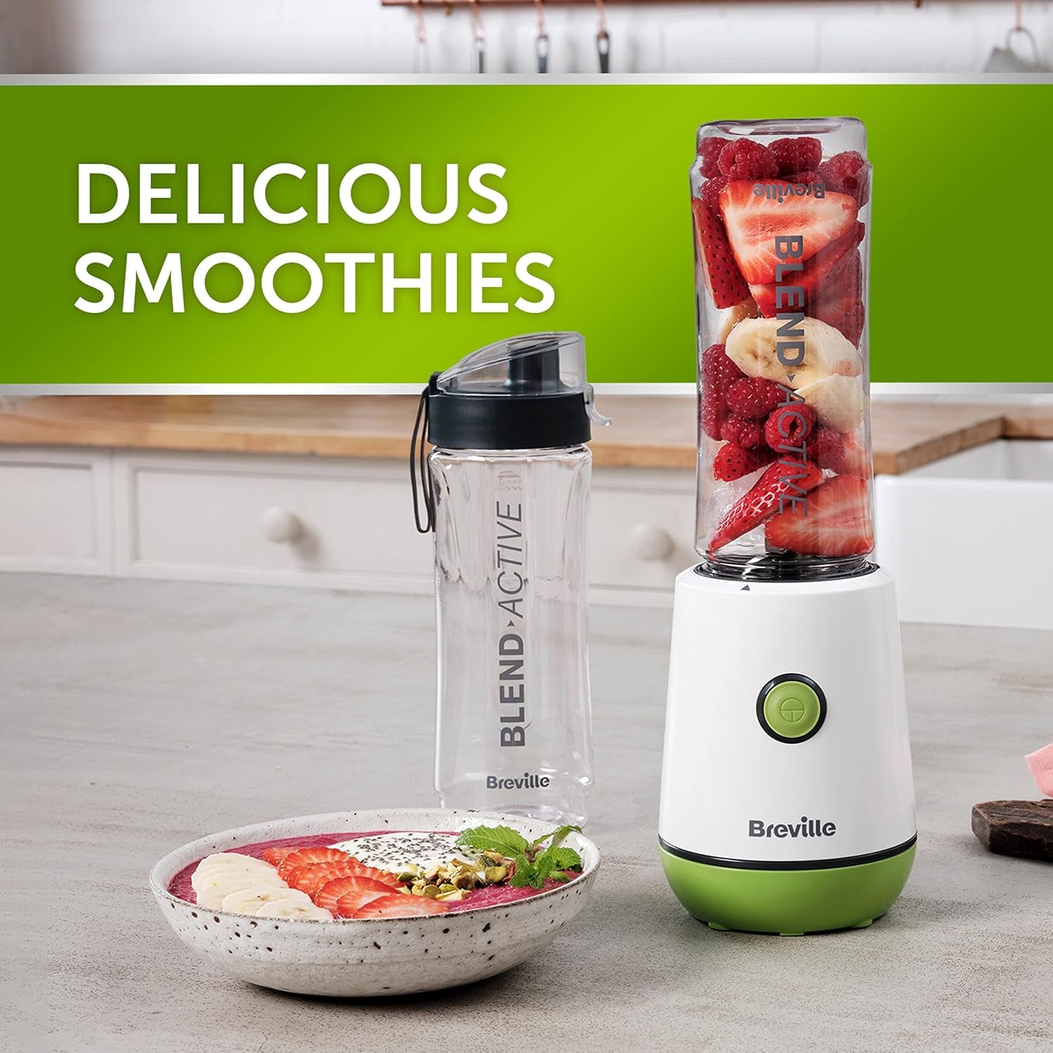Blend Active Personal Blender & Smoothie Maker | 350W | 2 Portable Blend Active Bottles (600Ml) | Leak Proof Lids | White & Green [VBL246]