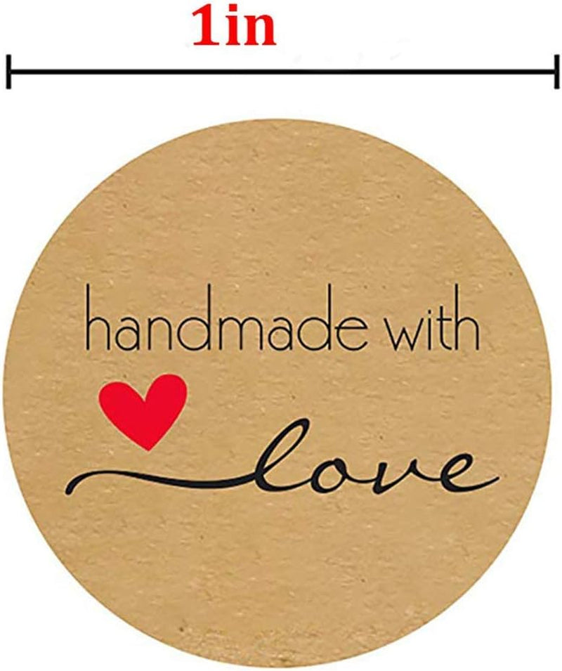 500Pcs 1 Roll Cartoon Handmade with Love round Baking Sticker Self-Adhesive Label Decor for Homemade Gifts