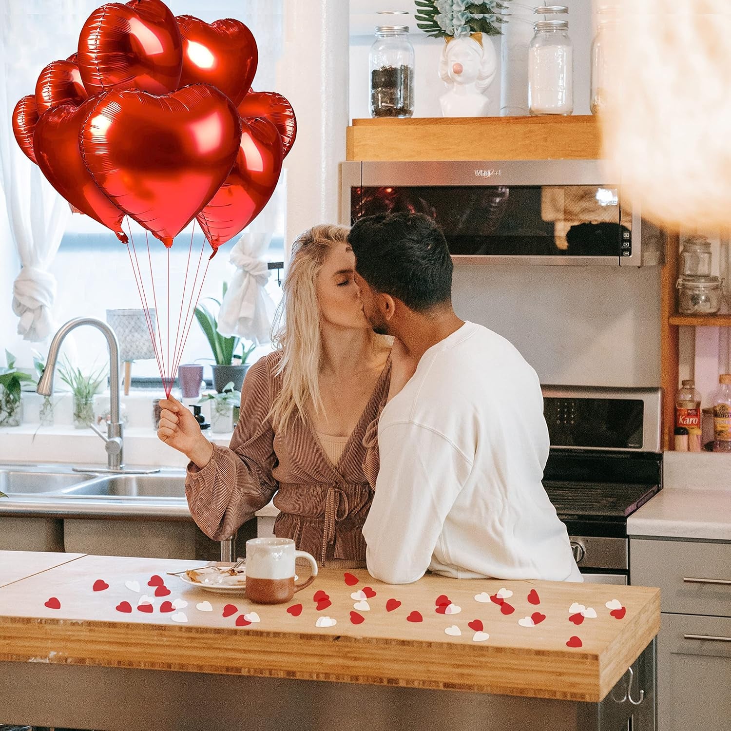 6000Pc Love Heart Confetti Paper Valentines Decorations - White and Red Heart Confetti Valentines Day Decoration - Red Paper Hearts as Engagement Party Decorations or Wedding Table Decoration