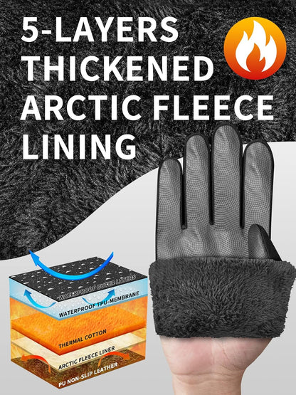 Waterproof & Windproof Winter Gloves with Fleece Lining, -20℉ Coldproof Touch Screen Thermal Ski Gloves for Cycling, Hiking, Snowboarding, Running, Outdoor Sports - Men