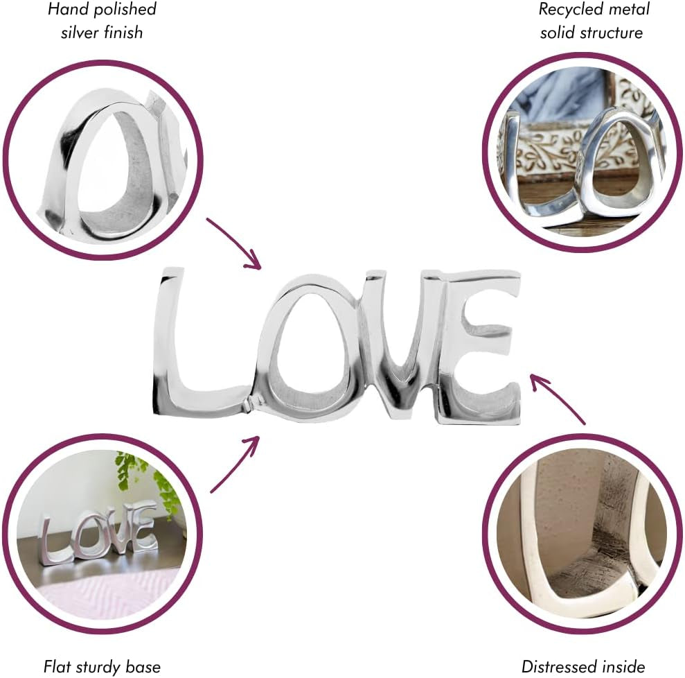 Recycled Metal 'Love' Sign | 20Cm X 8.5Cm | Fair Trade and Handmade | Metal Fireplace Ornament Gift New Home Decor