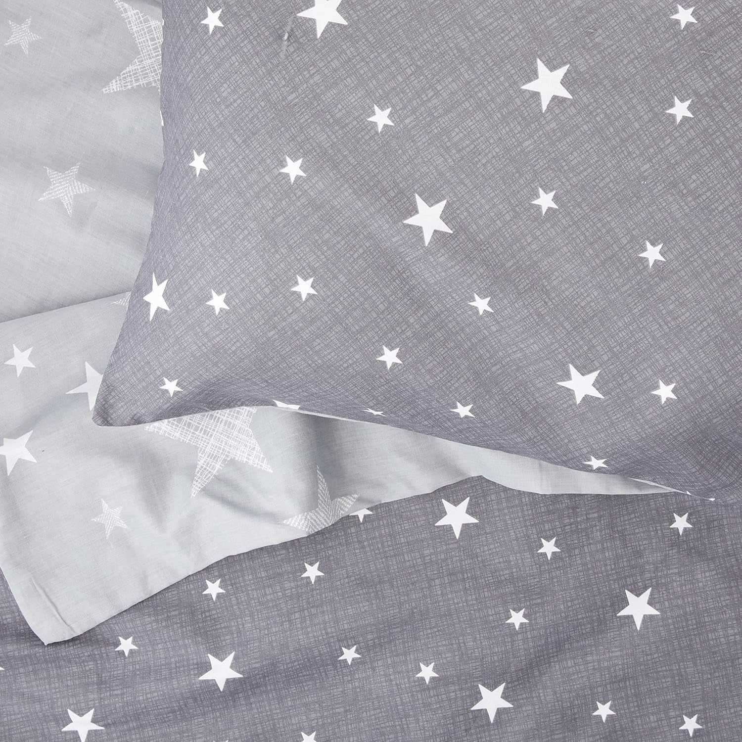 Galaxy Stars Duvet Cover with Pillowcase Kids Reversible Charcoal Bedding Set, Silver Grey,2 Pieces, Single