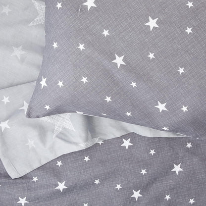 Galaxy Stars Duvet Cover with Pillowcase Kids Reversible Charcoal Bedding Set, Silver Grey,2 Pieces, Single