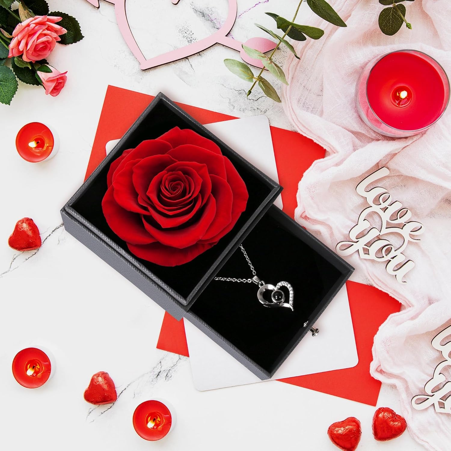 Valentines Day Rose Gifts for Her,Birthday Gifts for Women,Red Preserved Flowers Rose Gifts for Mum,Women Rose Gifts for Valentines Day,Real Rose Fresh Flower with Necklace for Wife,Mum,Anniversary