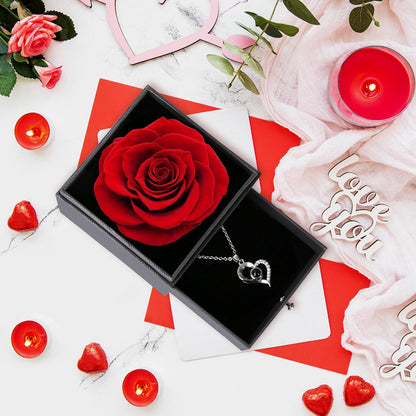 Valentines Day Rose Gifts for Her,Birthday Gifts for Women,Red Preserved Flowers Rose Gifts for Mum,Women Rose Gifts for Valentines Day,Real Rose Fresh Flower with Necklace for Wife,Mum,Anniversary