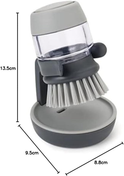Palm Scrub Refillable Soap Dispensing Cleaning Washing up Kitchen Brush with Storage Stand Holder, Grey