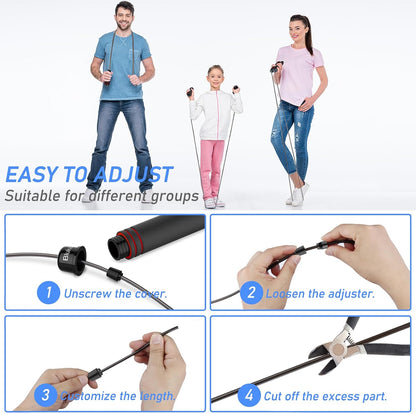 Skipping Rope, Speed Jump Rope Tangle-Free Adjustable Rope with Rapid Ball Bearings & Soft Foam Handle for Fitness Workouts Fat Burning Exercises Boxing - Spare Rope Length Adjuster Included