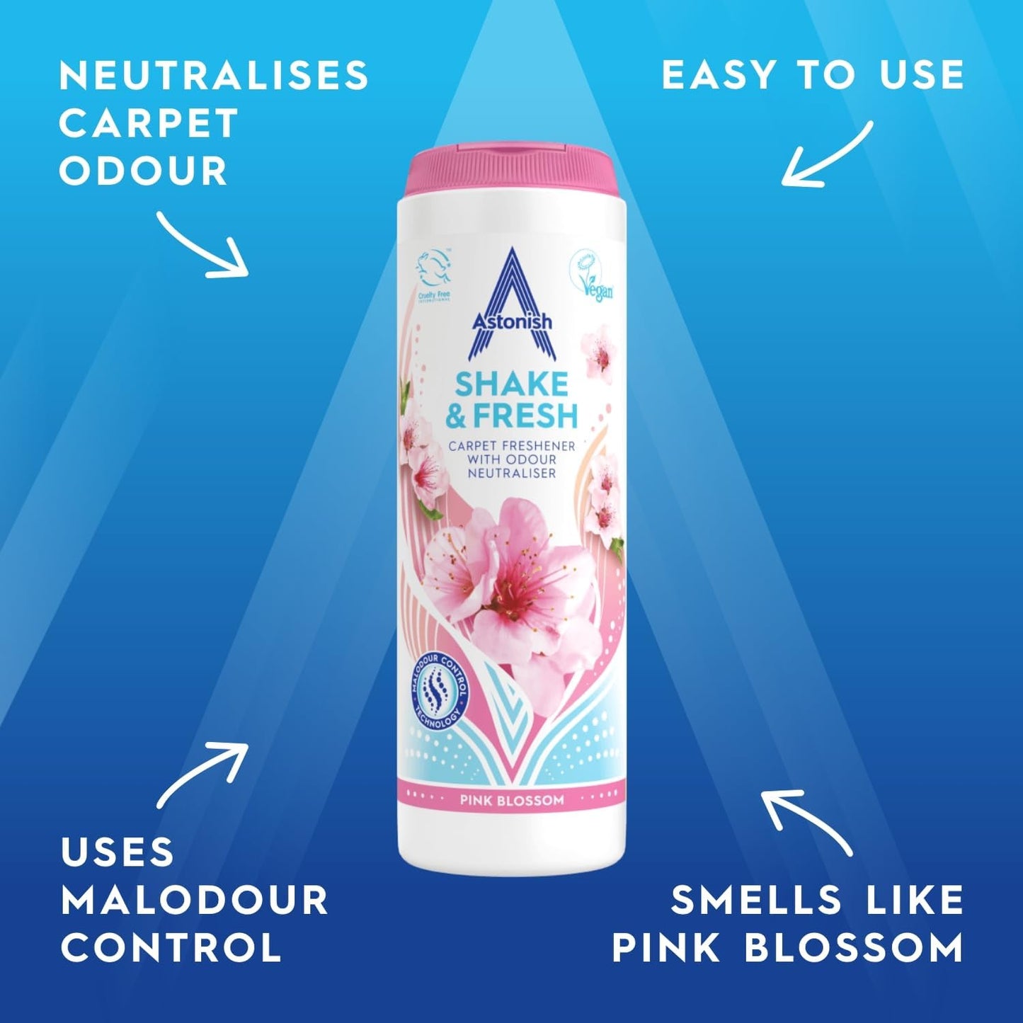 Shake & Fresh Carpet Freshener, Eliminates Odours, Pink Blossom, 350G