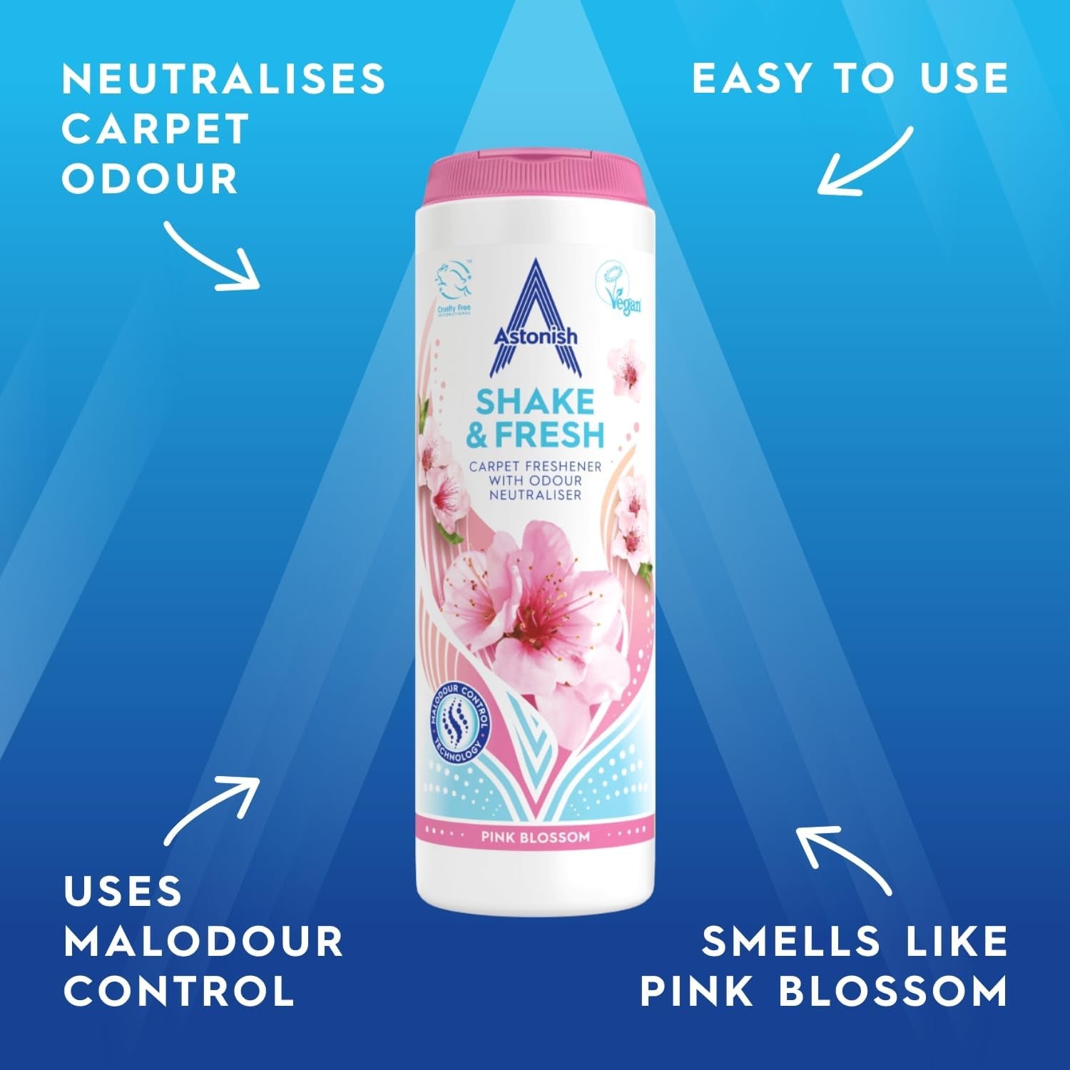 Shake & Fresh Carpet Freshener, Eliminates Odours, Pink Blossom, 350G