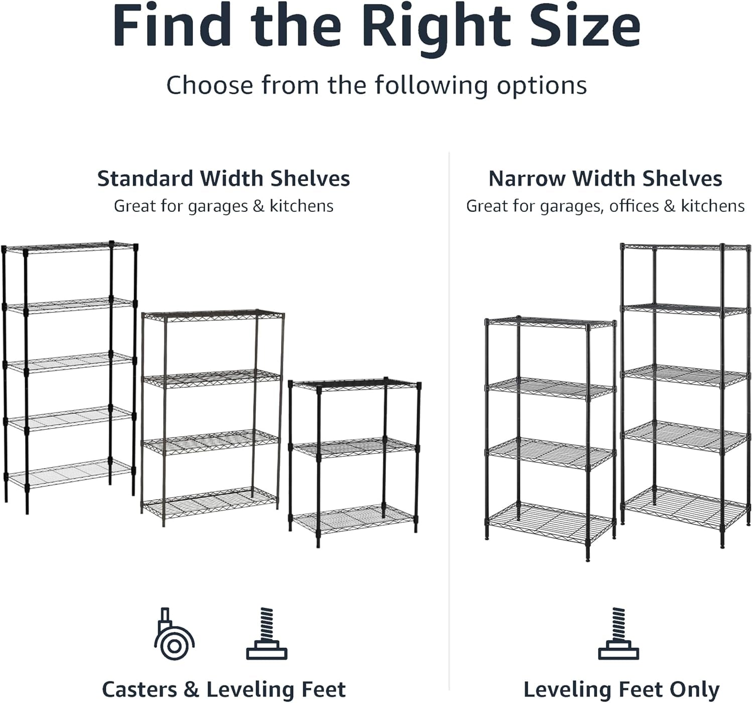 3-Shelf Narrow Storage Unit on Wheels with Height Adjustable Shelves and Levelling Feet, 340 Kg Max Weight, Black, 34 Cm D X 58.9 Cm W X 83.2 Cm H
