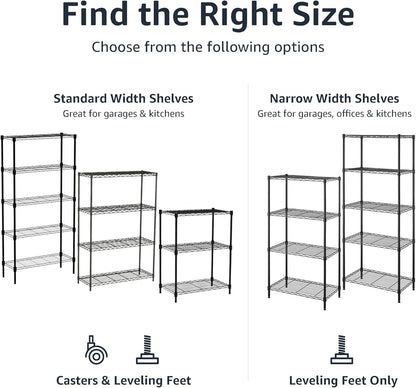 3-Shelf Narrow Storage Unit on Wheels with Height Adjustable Shelves and Levelling Feet, 340 Kg Max Weight, Black, 34 Cm D X 58.9 Cm W X 83.2 Cm H