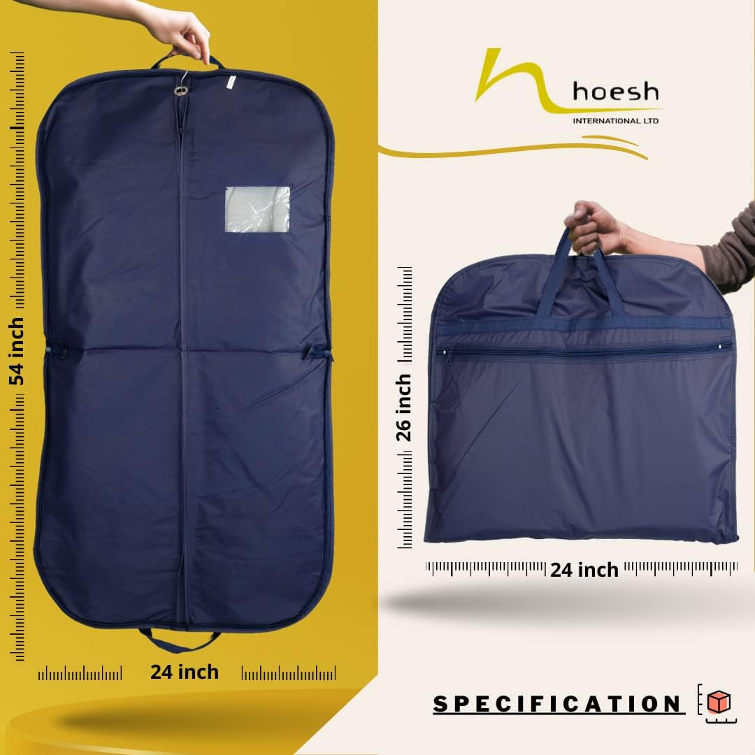 Hoesh UK - Navy 54" Waterproof Mens Suit Garment Protection Carrier Pack of 2,Suit Bag for Men, Travel Garment Bags, Suit Covers, Suit Carriers for Men