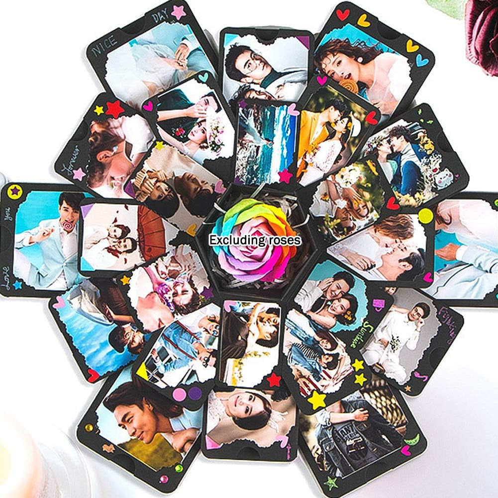 Dawa Black Explosion Box,Creative Handmade DIY Photo Album Scrapbooking Gift Box for Christmas Birthday Anniversary Valentine Wedding Mother'S Day