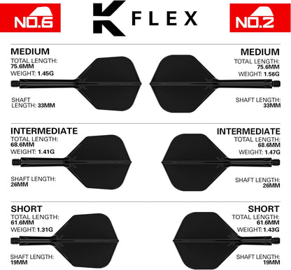 Darts K Flex Integrated Dart Flights and Shafts, No.2 | Pack of 3 K-Flex - No2, Kflex All in One Moulded Dart Flight & Stem Lengths: Short, Intermediate & Medium | Professional Dart Accessories