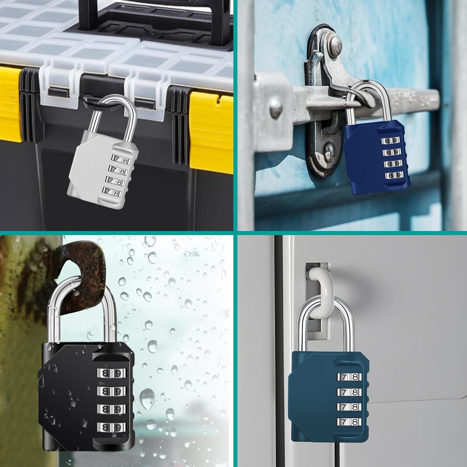 Combination Padlock for Locker, Weatherproof Padlock Outdoor for Fence Gate, Sheds, 4 Digit Combination Lock for Gym Locker, School Locker (Blue)