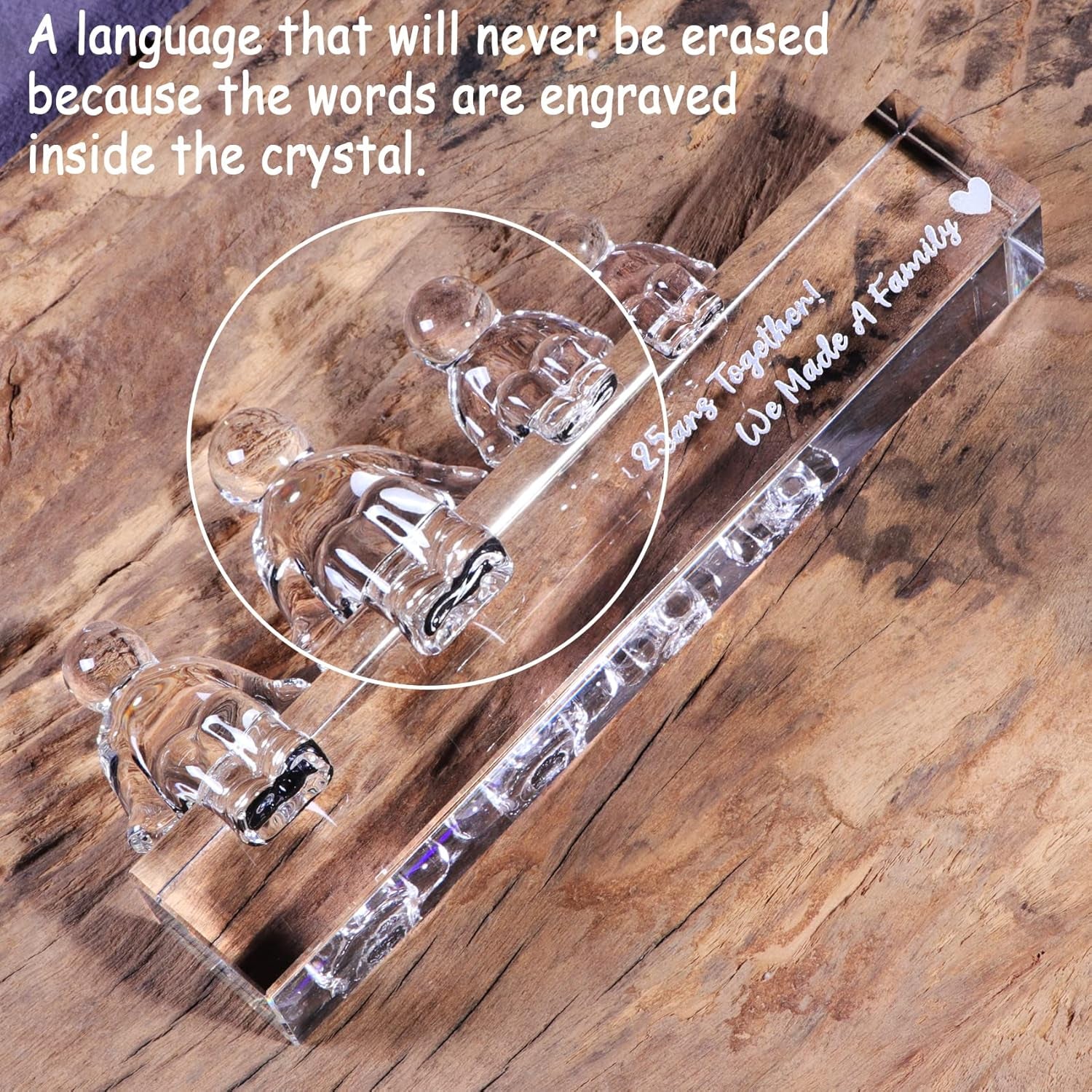 Crystal Silver 25Th Wedding Gifts on Anniversary for Her Wife, 25 Years Together We Made a Family Glass Ornament Keepsake for Parents (2 Children)