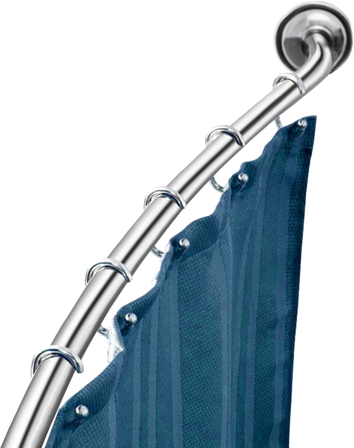 Curved Shower Rod Stainless Steel Adjustable 112-180Cm, Telescopic Shower Curtain Pole Extensible Shower Rail Including Fittings (Chrome)