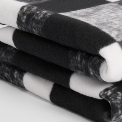 Winter Check Fleece Blanket Super Soft Warm Cosy Sofa Bed Picnic Garden Throw Over, Plaid Tartan Black - 120 X 150Cm
