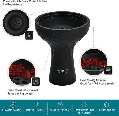 Shisha Bowl Premium Shisha Head 70Degree Silicone Larger Hookah Bowl Fits for Lotus Heat Management Device Durable Non-Broken Easy Cleaning 3" Bowl 4" Tall (Multi-Holes)