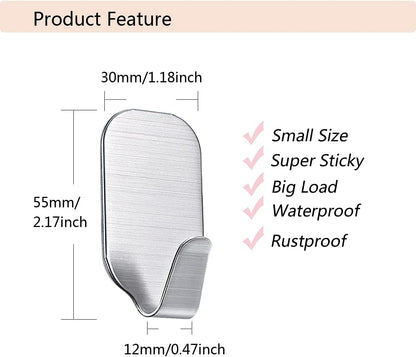 Small Sticky Hooks for Hanging Extra Strong Self Adhesive Hooks Heavy Duty Stick on Hooks for Walls, Wall Hangers without Nails, Pack of 10