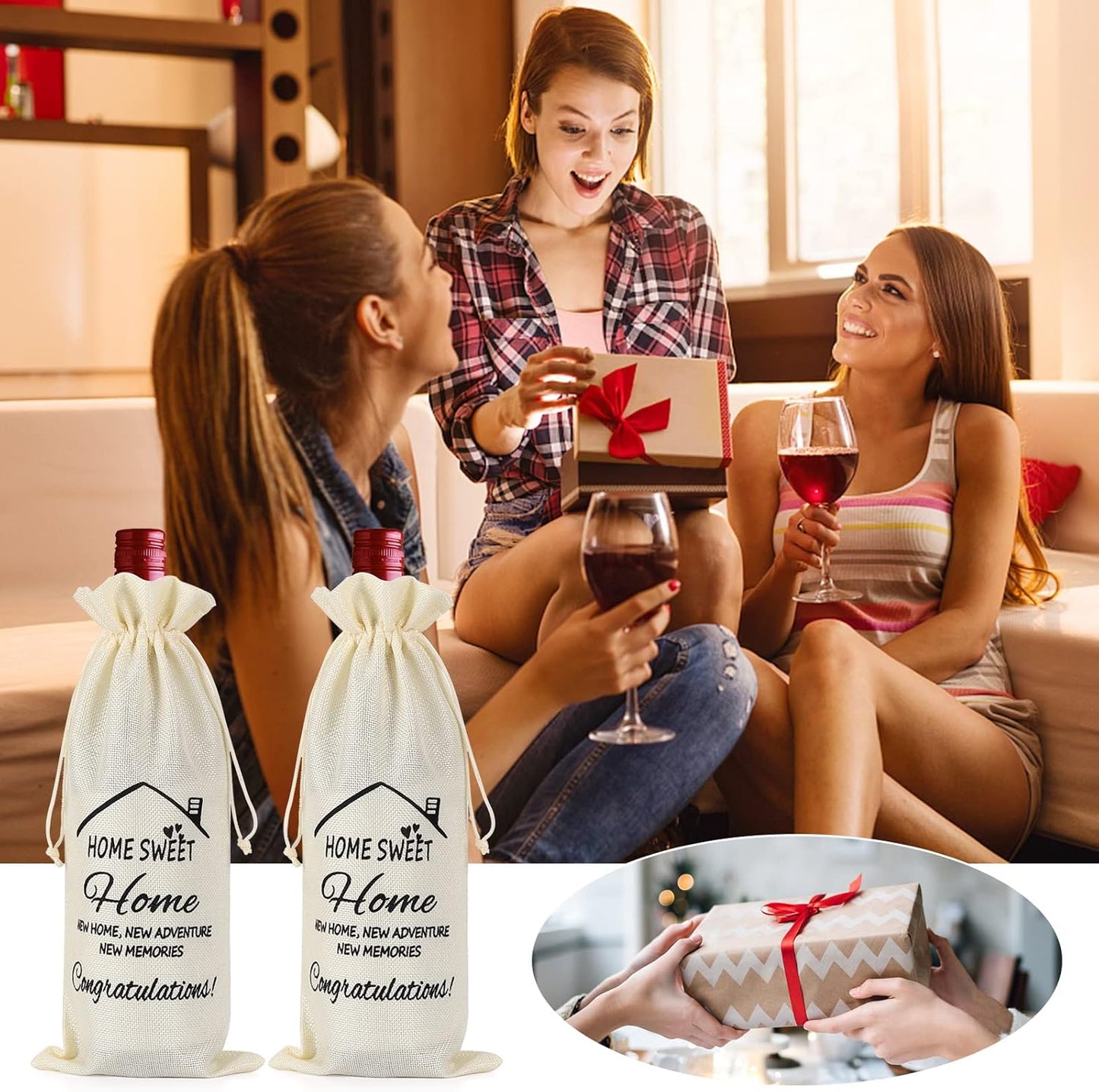 New Home Gifts Bags, Wine Gift Bag with Drawstring, House Warming Gifts New Home, New Home Gifts for Couple, Women, Men, Champagne Gift Bag