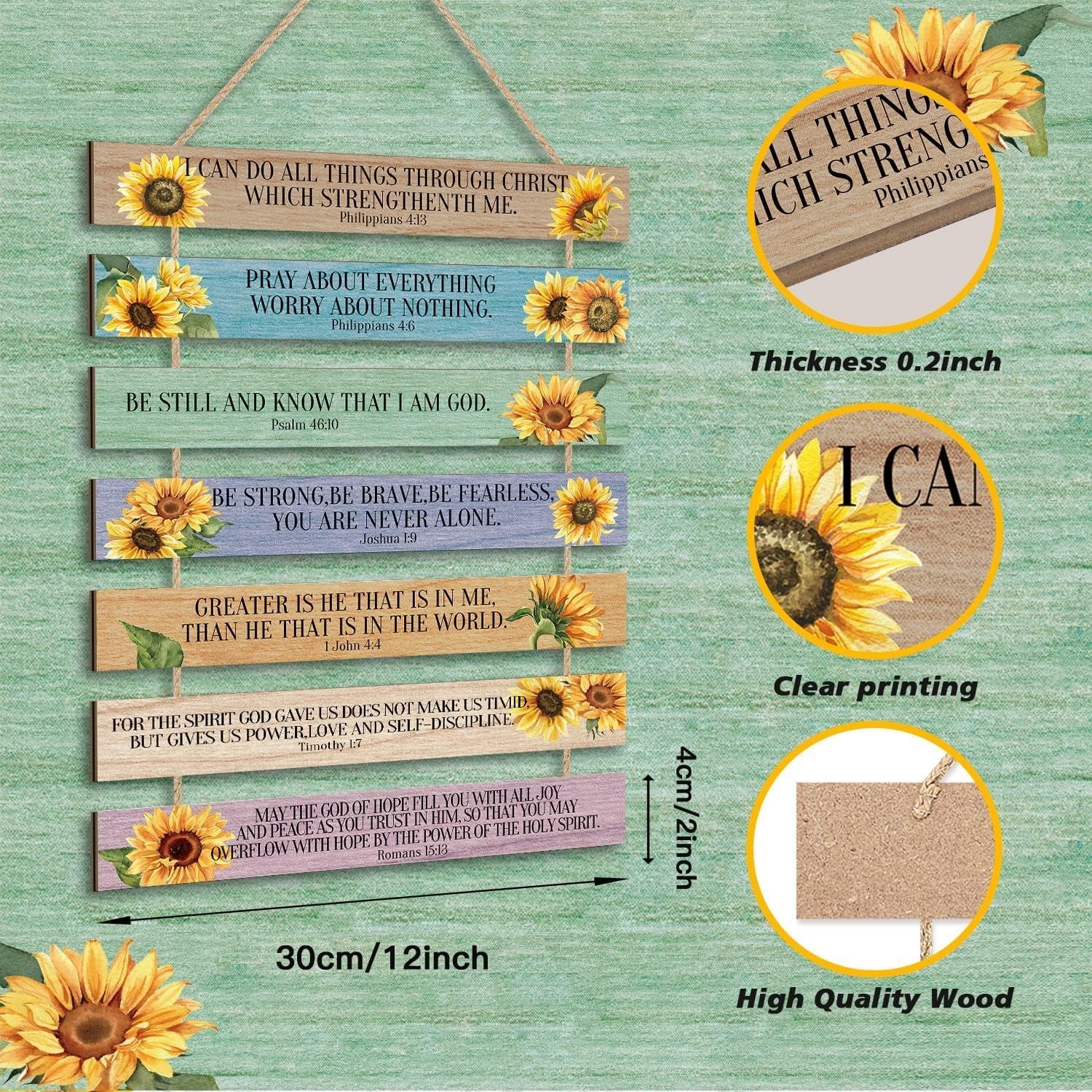 Bible Verse Wood Sign,Sunflower Christian Wall Art,(1.5"X12"), Bible Gift Set Ordination Gifts the Chosen Gifts,Baptism Christian Gifts for Women Inspirational Plaque Sign for Home,Office Decor