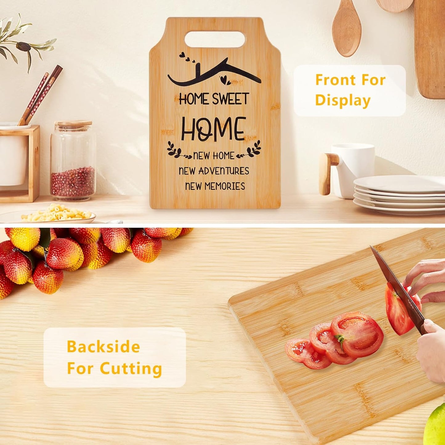 New Home Gifts, Bamboo Chopping Board Decoration House Warming Gifts for Best Friend Couple Family, Ideas Kitchen Housewarming Gifts for New House(32X22X1.2Cm)