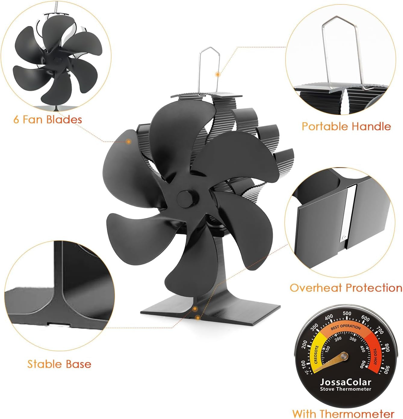 Log Burner Fan Silent Operation | 6-Blade Stove Fans Log Burners | Fire Fan Wood Burner Fans Heat Powered | Fan for Wood Burning Stove | Fireplace Accessories Tools